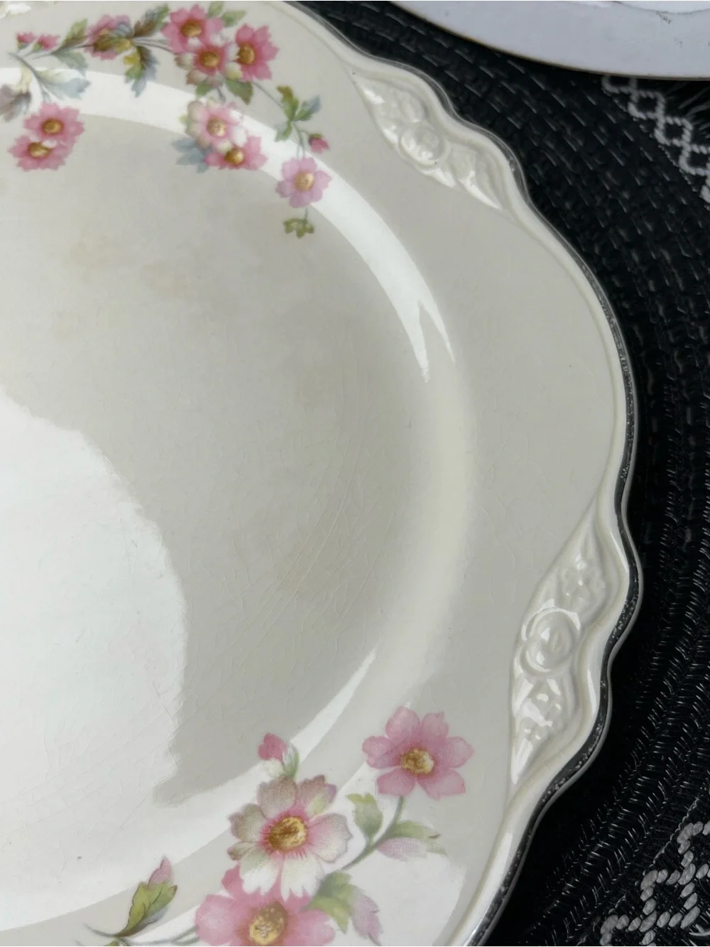 Homer Laughlin Virginia Rose JJ59 Dinner Plate Platinum Trim